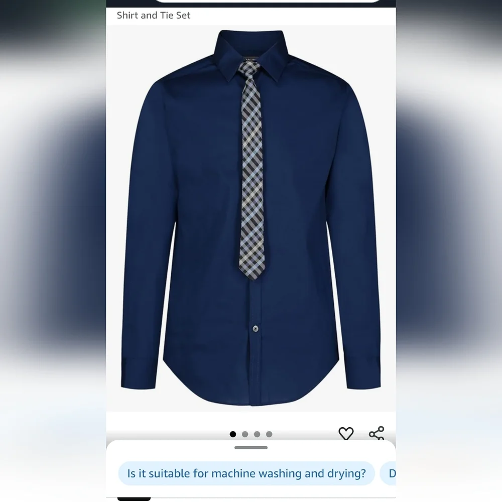 Boy's Navy Blue Shirt and Tie Set - Picture 1 of 2